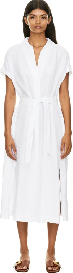 Midikleid mit Taillengürtel Weiß