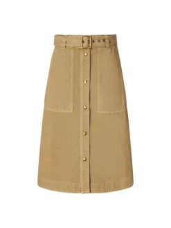 Midirock aus Baumwolle mit Gürtel Beige