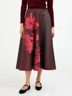 Midirock aus Floral Bouquet Jacquard Rubino Red