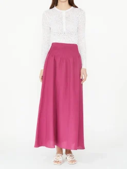 Midirock 'Penelope' aus Leinen Fuchsia