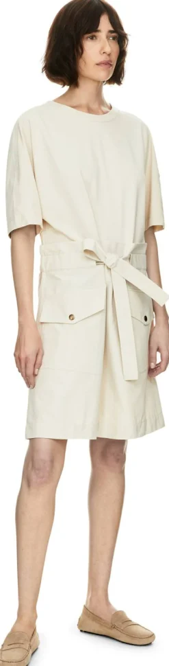 Minikleid aus Baumwolle mit Gürtel Crème