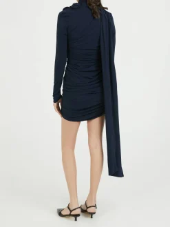 Minikleid mit Blumen-Applikation Marineblau
