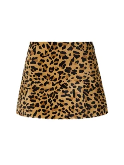 Minirock aus Kalbshaar mit Leopardenmuster Braun