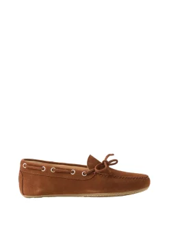 Mokassins aus Veloursleder mit Schleife Cognac