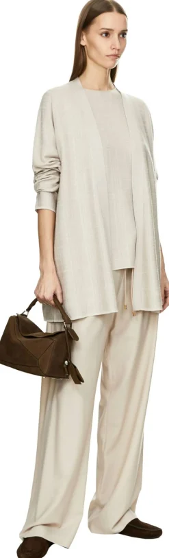 Offene Cashmere-Seidenstrickjacke Beige