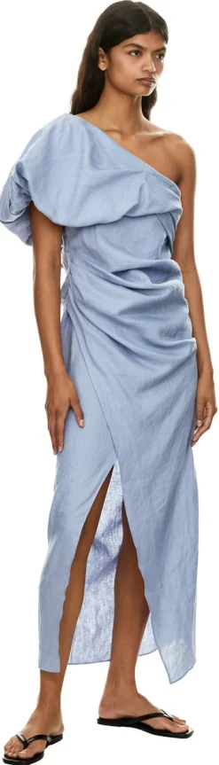 One-Shoulder-Kleid 'Ellin' aus Leinen Indigo