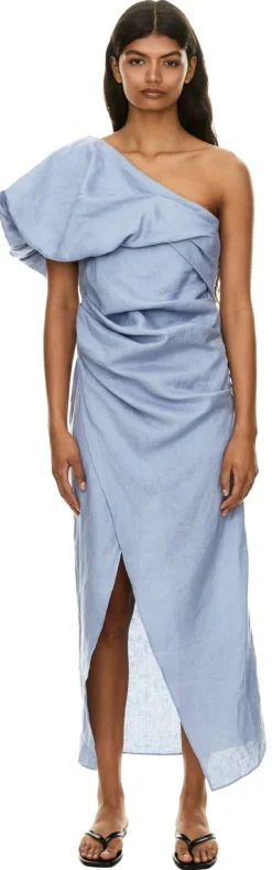 One-Shoulder-Kleid 'Ellin' aus Leinen Indigo