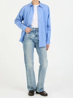Oversized Baumwollhemd Mittelblau