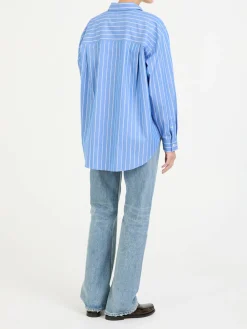 Oversized Baumwollhemd Mittelblau