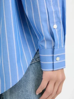 Oversized Baumwollhemd Mittelblau