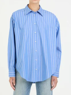 Oversized Baumwollhemd Mittelblau