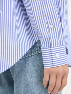Oversized Baumwollhemd Weiß/Blau