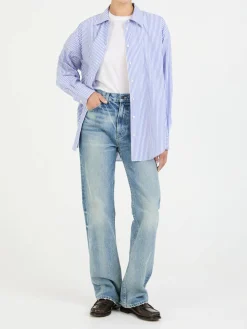 Oversized Baumwollhemd Weiß/Blau