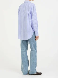Oversized Baumwollhemd Weiß/Blau