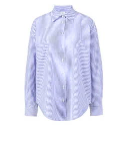 Oversized Baumwollhemd Weiß/Blau