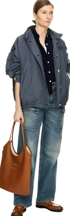 Oversized Blousonjacke mit Karomuster Blau