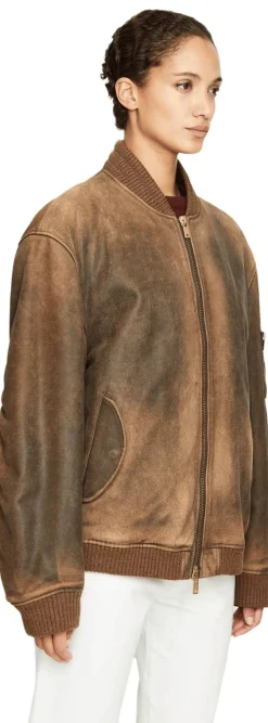 Oversized Bomberjacke aus Shearling Braun
