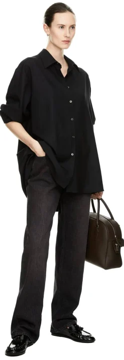 Oversized Hemd 'Luka' aus Schurwolle Schwarz