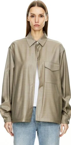 Oversized Hemd 'Tasmania' aus Schurwolle Beige