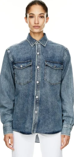 Oversized Jeanshemd Mittelblau