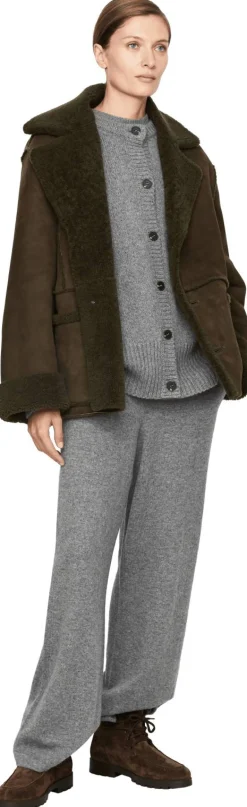 Oversized Lammfelljacke Khaki