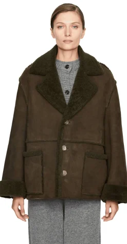 Oversized Lammfelljacke Khaki