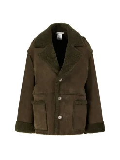 Oversized Lammfelljacke Khaki