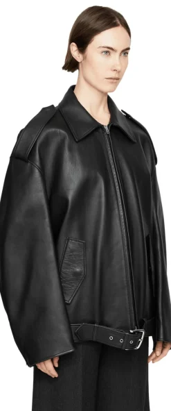 Oversized Lammlederjacke Schwarz