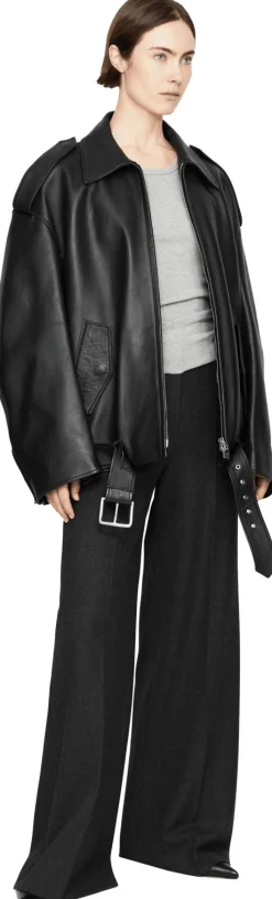 Oversized Lammlederjacke Schwarz