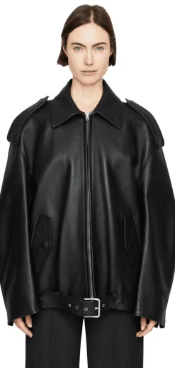 Oversized Lammlederjacke Schwarz