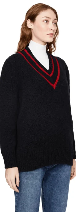 Oversized Pullover mit V-Ausschnitt Marineblau