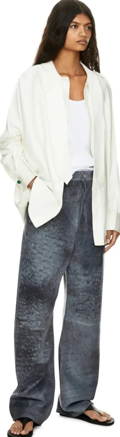 Oversized Seidenbluse mit Bindekragen Off White