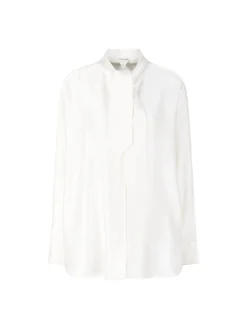 Oversized Seidenbluse mit Bindekragen Off White
