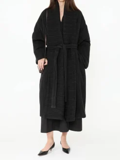Oversized Seidenmantel 'Moorea' mit Bindegürtel Schwarz