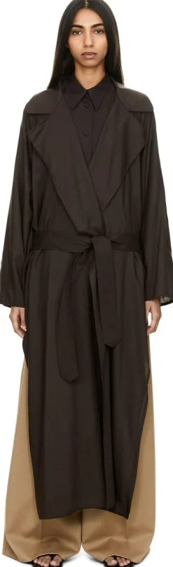 Oversized Trenchcoat aus Wolle Dunkelbraun