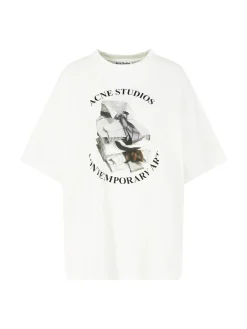 Oversized T-shirt mit Print Crème