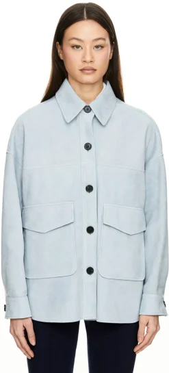Oversized Velourslederjacke 'Kaylee' Hellblau