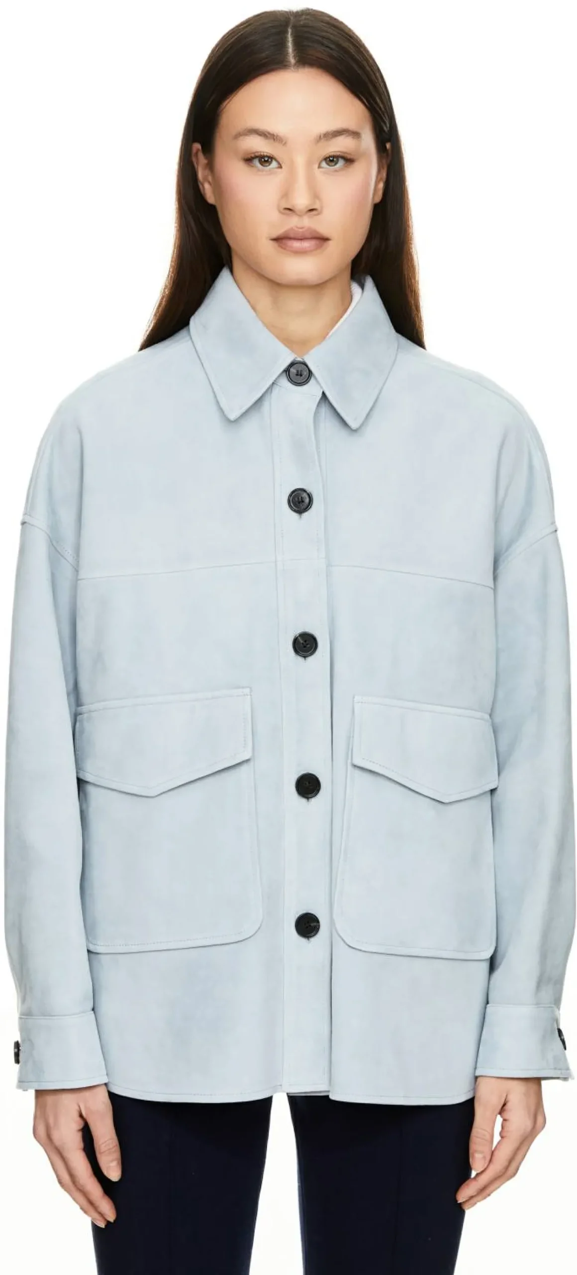 Oversized Velourslederjacke 'Kaylee' Hellblau