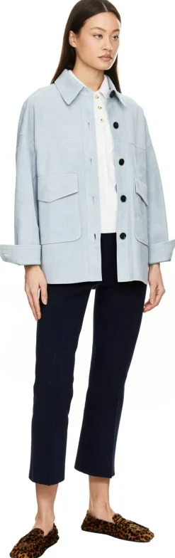Oversized Velourslederjacke 'Kaylee' Hellblau