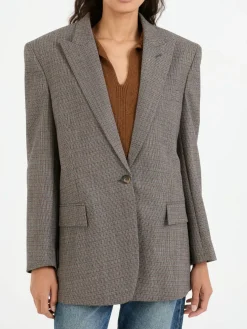 Oversized Wollblazer mit Hahnentritt Braun