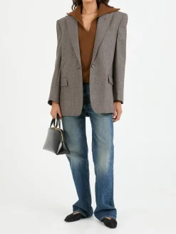 Oversized Wollblazer mit Hahnentritt Braun
