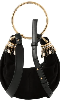 Perlenbestickte Hobo-Tasche 'Bracelet Mini' Schwarz