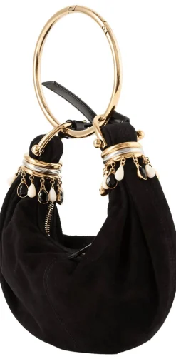 Perlenbestickte Hobo-Tasche 'Bracelet Mini' Schwarz