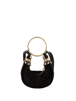Perlenbestickte Hobo-Tasche 'Bracelet Mini' Schwarz