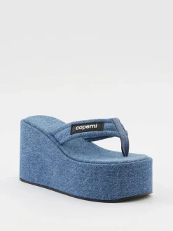 Plateau Flip-Flops in Denim-Optik Blau