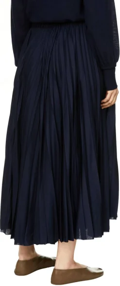 Plissierte Wollhose Marineblau
