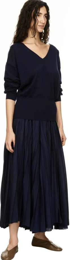 Plissierte Wollhose Marineblau