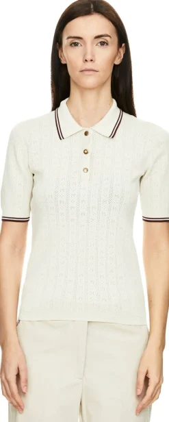 Poloshirt mit Rautensteppung und Logomuster Weiß/Elfenbein