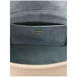 Pouch mit Logo Schriftzug aus Leder Beige