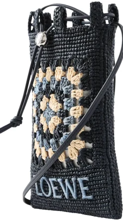 Raffia-Beuteltasche Paula's ibiza mit Häkelmuster Navy Sky Blue